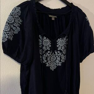 Navy Blue Top with Embroidered Design